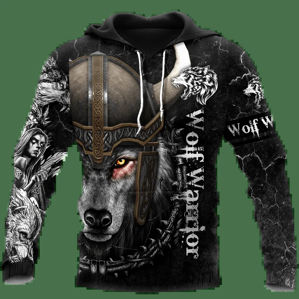 

YUHA Gray Wolf Tattoo 3D All Over Printed Autumn Men Hoodies Unisex Casual Pullover Streetwear sudadera hombre