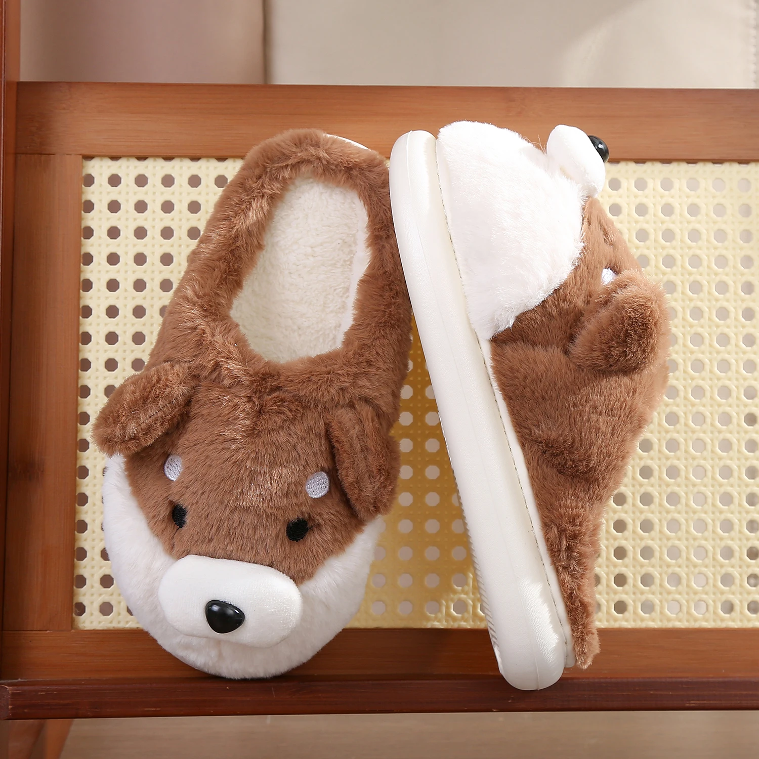 Soft Cute Shiba Inu Dog Slippers Plush Cotton Household Shoes Animal Puppy Couples Home Slippers NEW Man Women Funny Slippers 5
