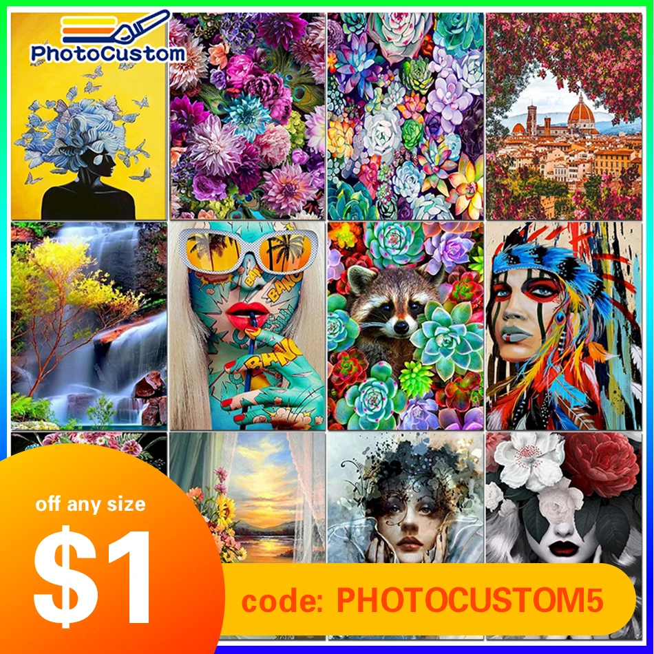 PhotoCustom Oil DIY Painting By Numbers For Adults Beautiful Flower