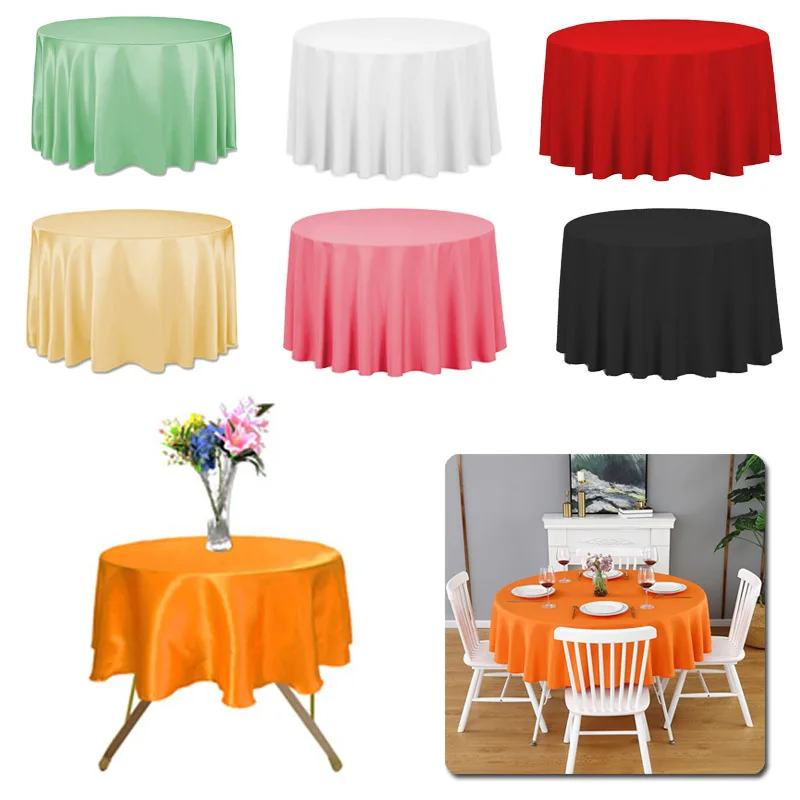 Round Table Cloth 57 Inch Table Skirt Solid Color Table Cover Satin Fabric Wedding Party Circular Home Decoration Supply