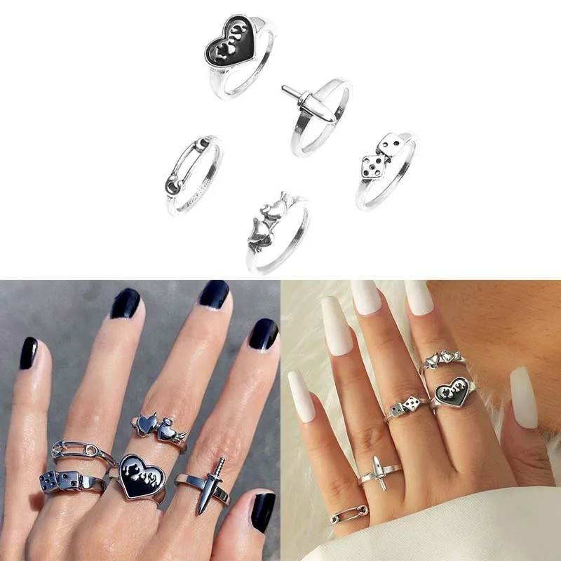 2022 New 1 Piece Ladies Ancient Silver Ring Set Ins With The Same Love Paper Clip Personality Simple Retro Jewelry |