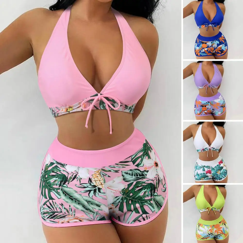 

1 Set Ladies Bikini Set Chic Good Stretch Wire Free V Neck Halter Bathing Suit Women Clothes Bathing Suit Female Swimsuit
