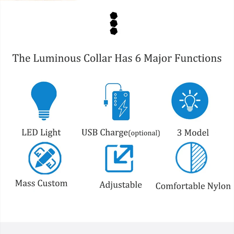 Dog Collar USB Rechargeable/Button Battery Luminous Flashing LED Reflective for Cats