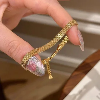 Braccialetti con cinturino per orologio in acciaio inossidabile Bracciale con cinturino intrecciato vintage per donna Regalo per ragazza di gioielli di fascia alta semplice e versatile quotidiano 1