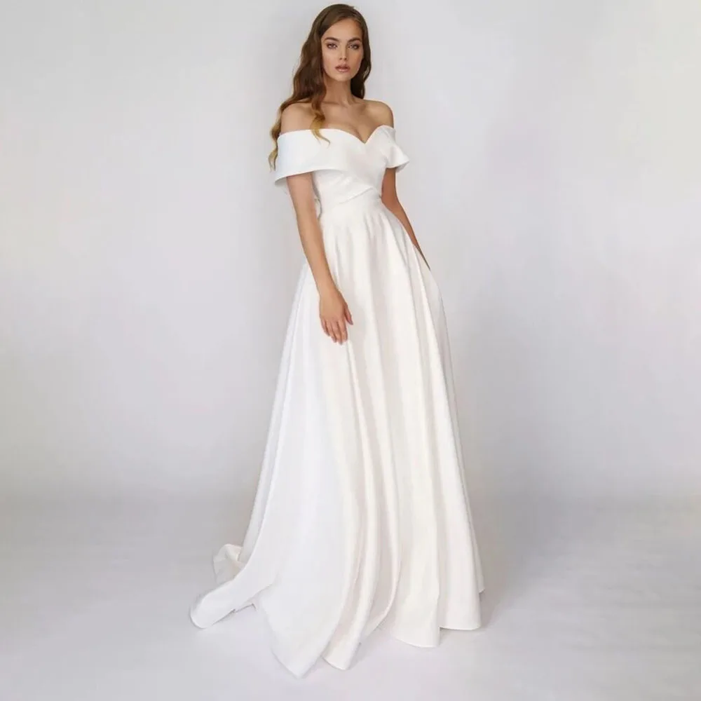 SoDigne Beach Satin Wedding Dresses Off Shoulder Simple Bridal Gowns A Line Wedding Gowns Robe De Mariee Customized 14 S05b2a86e72e24087b9e9f98d0b3c1e05C