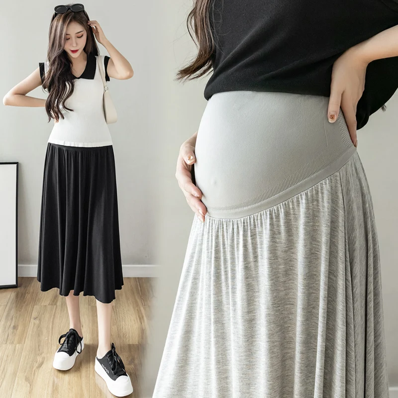 Maternity Full Skirts Summer High Waist Long Loose Pregnant Woman Umbrella Skirt Black Grey pregnant women skirt