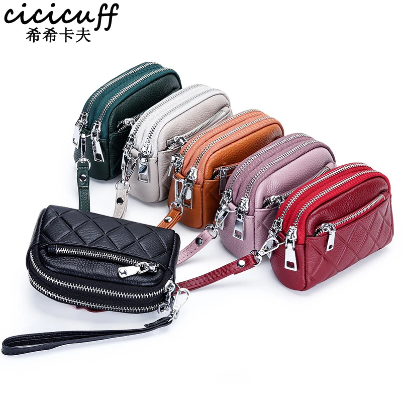 

Genuine Leather Women Wallet Short Card Pouch Coin Purse Clutch Bag Soft Mini Pocket Double Zipper Small Money Bag Female Wallet