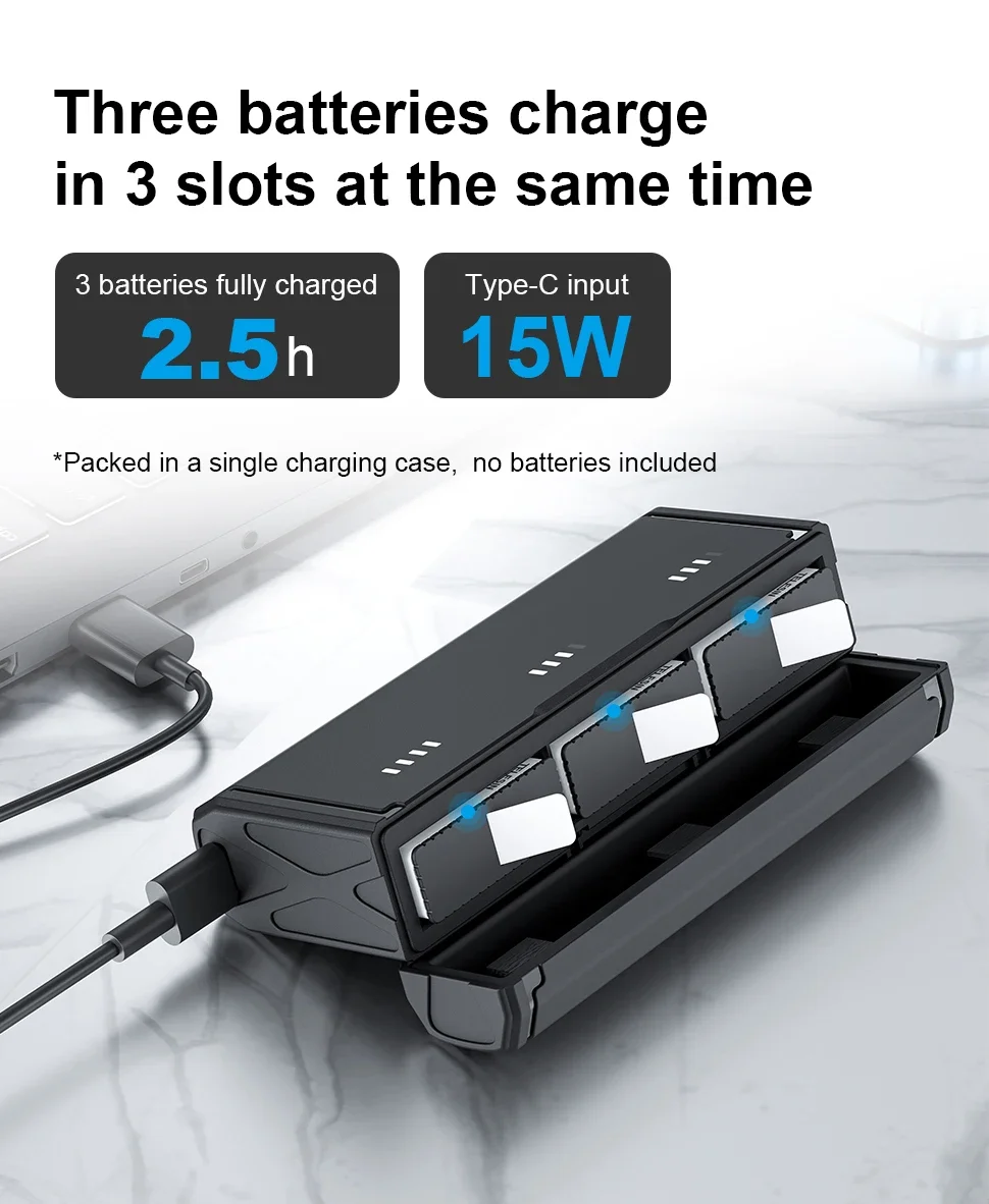 Description Picture 6 of itemTELESIN Portable Battery Charger for Gopro Hero 13 Black TF Card Storage 3-Slots Smart Charging Case Action Camera Accessories