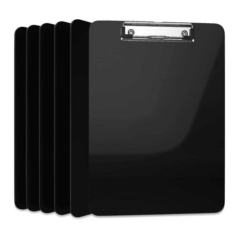 

6 Piece Clip Boards Low Profile Metal Clip Board Clipboards Black Plastic Letter Size Bulk Class Set