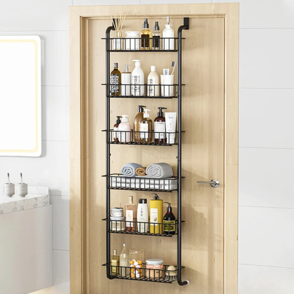 Storage Rack Over The Door Kitchen Bedroom Organizer Wall Hanging Basket Heavy-Duty Metal Multifunctional The Door Shelf Behind