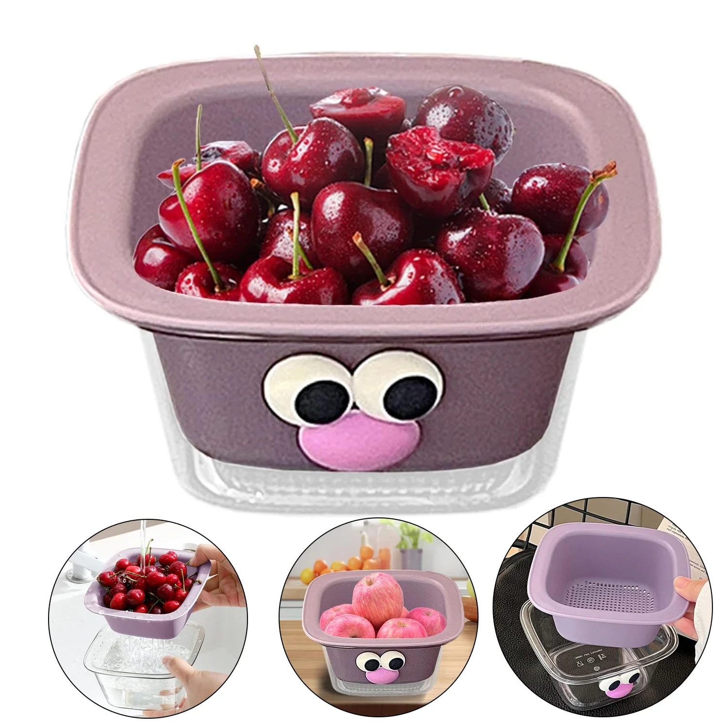 1-10PCS Drainage Basket for Home Use Cute Fruit Basket Cleaning Water Filtration 2 in 1 Thickened Fruit Plate Dishwashing