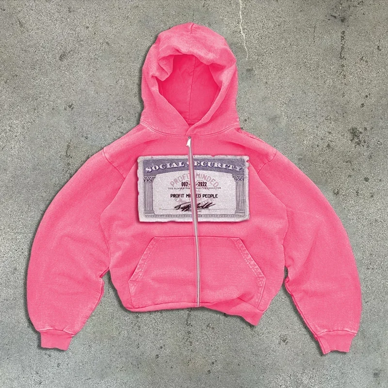 Sudadera informal y2k para mujer, cárdigan con cremallera, sudadera holgada con capucha, letras estampadas versátiles, patrón geométrico de hip hop, novedad de 2024