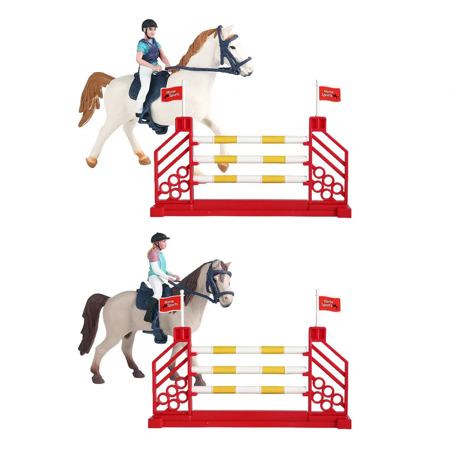 3 Pieces Equestrian Toys Horse and Horseman Playset, Horse Toys with Horseman Hurdle Figures Fence for Boys Girls