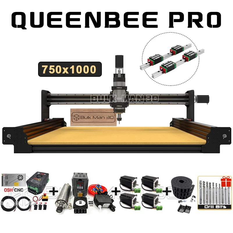 Black 750x1000mm QueenBee PRO CNC Router Full Kit Linear Rails Upgraded