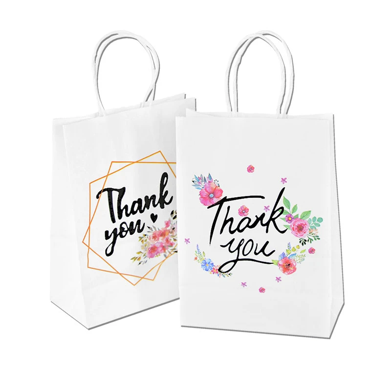 Bolsa de regalo de agradecimiento blanca, embalaje de regalo de cumpleaños, de papel portátil, suministros de decoración de 10 piezas, 21x8x15cm|Envoltorios y bolsas de regalo| -