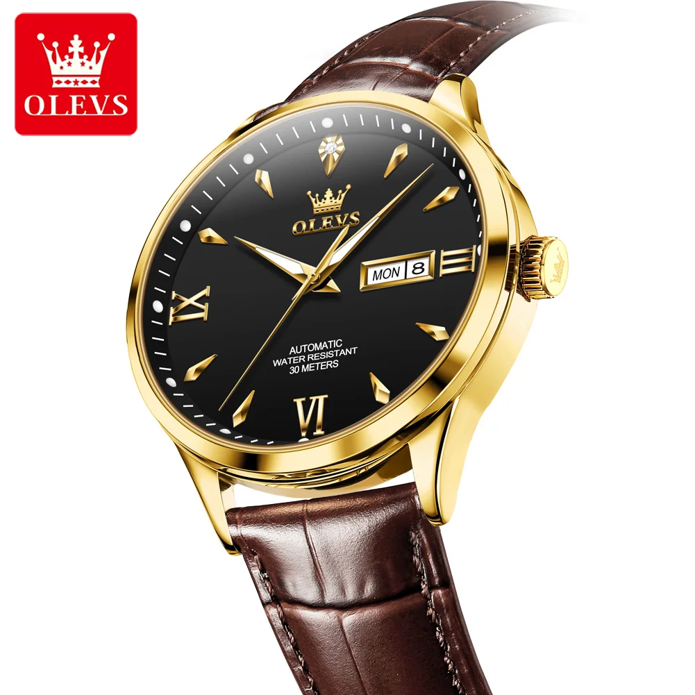 OLEVS 9956 Men Automatic Watch Classic Dual Calendar Mechanical Watch For Men Fashion Waterproof Luminous Business Wristwatch