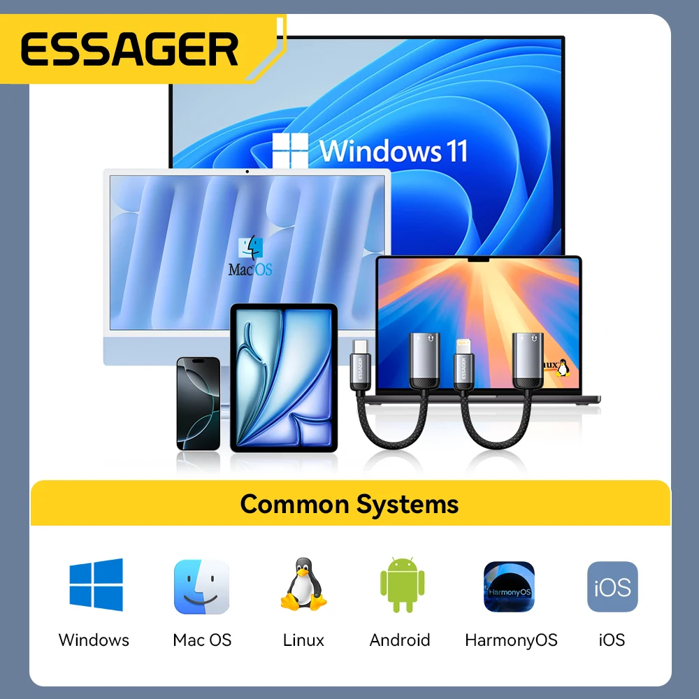 Essager Type C Audio Adapter Cable Headphone Type-C Female to iP Male OTG Adapter for iPhone16 15 14 Samsung Xiaomi iPad Macbook