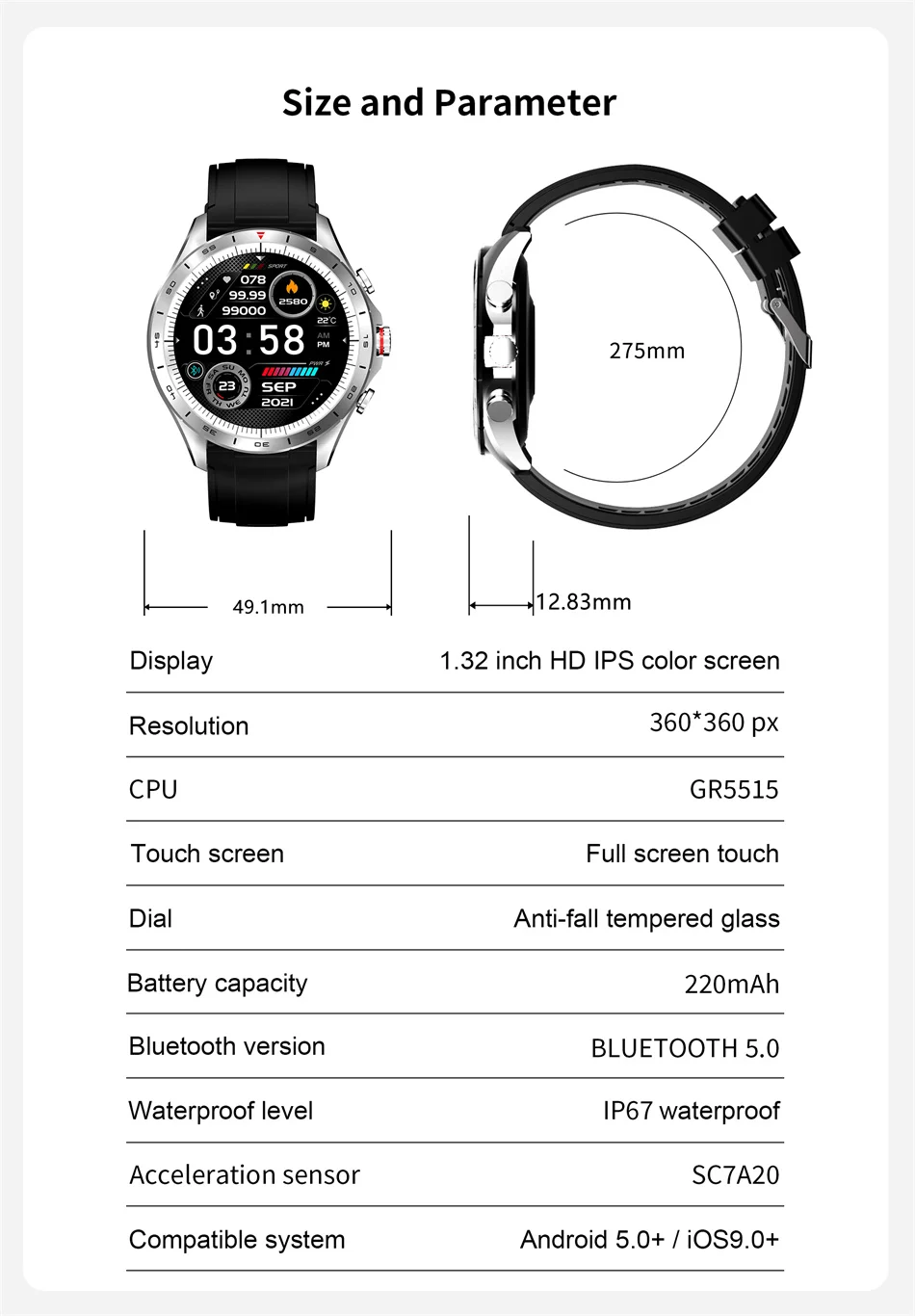 2022 New Fashion Smart Watch Men 1.32inch 360*360 HD Pixel Display Screen Sports Fitness Tracker Waterproof Mens Smartwatch+box