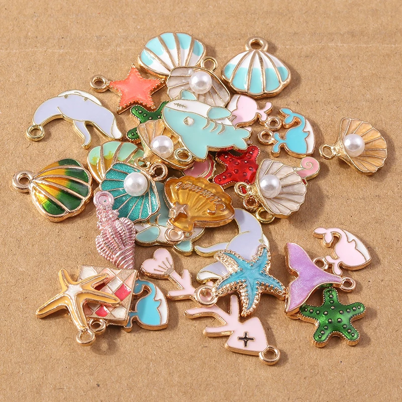 Pendants 10pcs/lot Enamel Marine life Charms for Jewelry Making Charm Cute  Neck