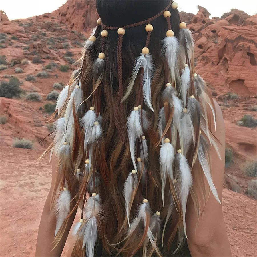 Фото Новый Этнический стиль Boho Veer Hoofdband Hoofdtooi Mode Passen Veer Hoofdbanden Haarband Dames Haar Accessoires Voor Festival Вечерние №4
