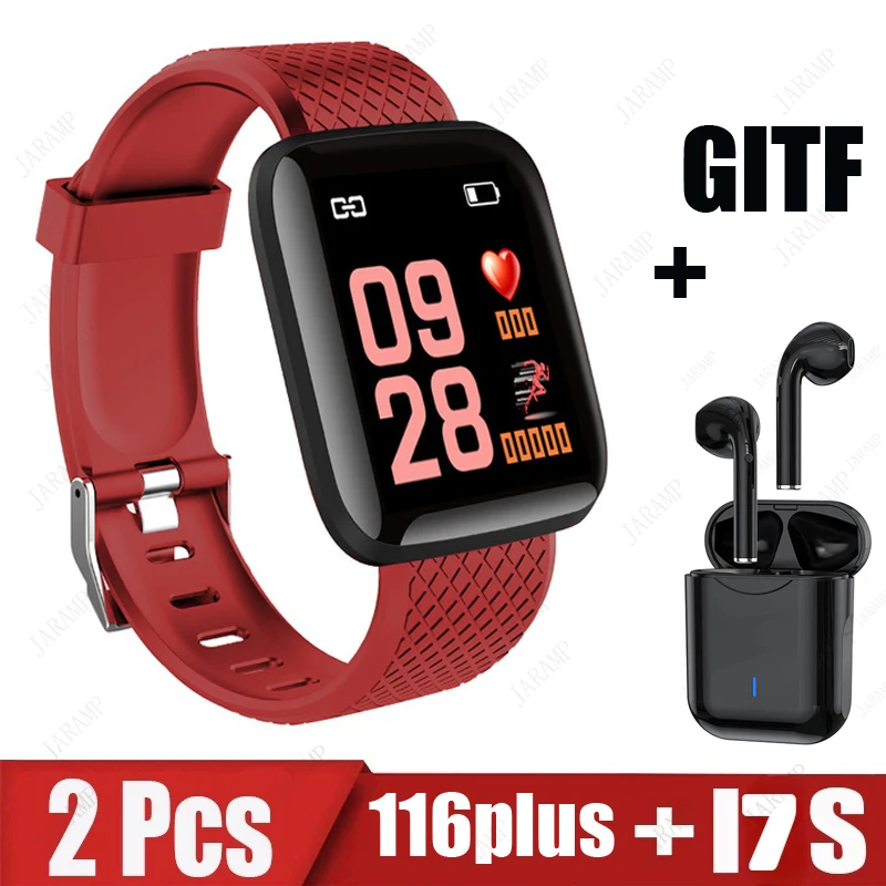 2Pcs 116plus i7s Smart Watch Men Women Bluetooth Earphone Watch Sport FitnessTracker Pedometer D13 Smartwatch Digital WristWatch 