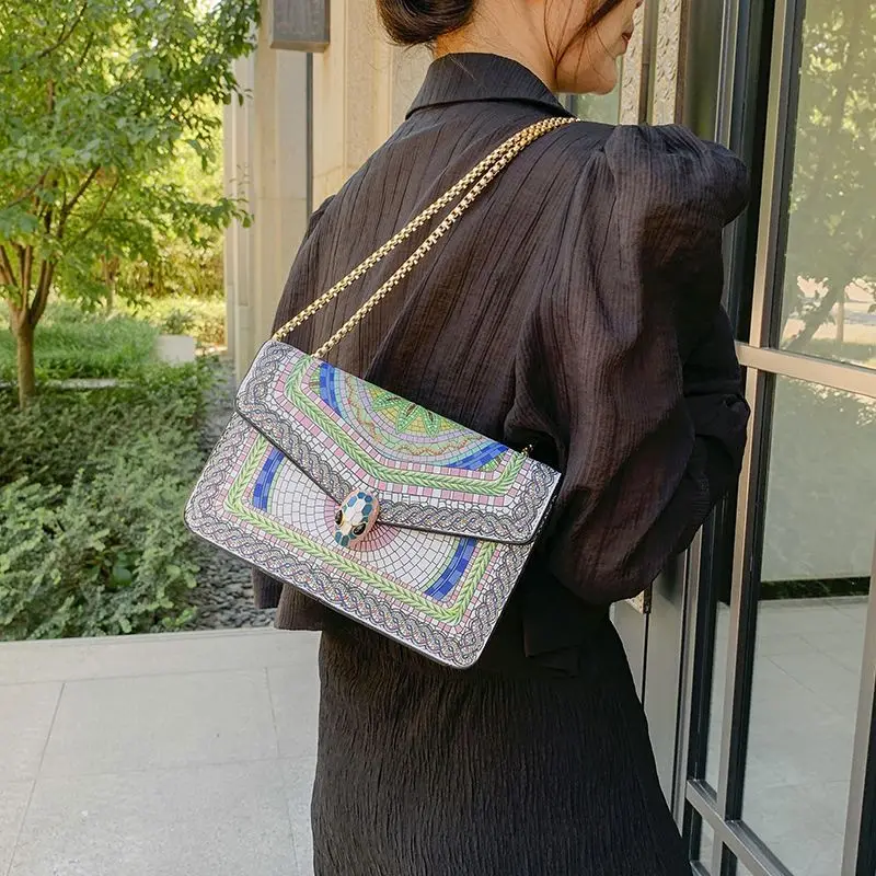 

Роскошные сумки на плечо для женщин, новинка 2024, дизайнерская сумка через плечо с принтом в виде головы змеи, дорожные сумки-мессенджеры
