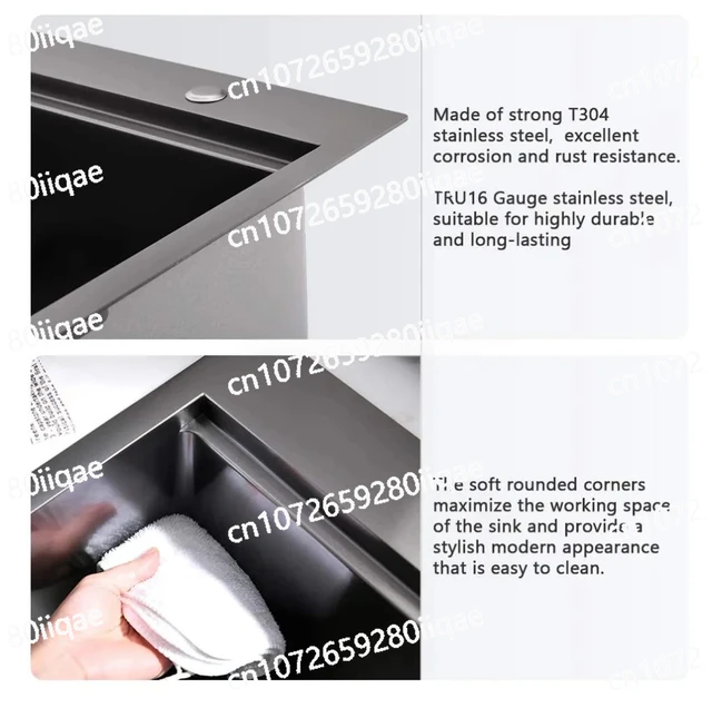 อ่างล้างจานมุมแบบติดตั้งใต้เคาน์เตอร์ ขนาด 30 นิ้ว ผิวซาติน ขัดเงา สีทอง ผลิตจากสแตนเลสสตีลเกรด 16 เหมาะสำหรับใช้ในครัว 2