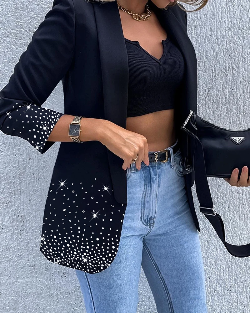 

2023 New Fashion Sequins Tailored Coat For Women Turn Down Long Sleeve Suit Jackets With Pockets Office Lady Blazers jaquetas