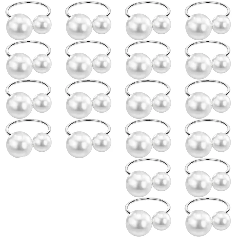 

20Pack Pearl Napkin Rings Set Silver Napkin Buckles Metal Holiday Napkin Rings Holders Serviette Buckles for Table Decor