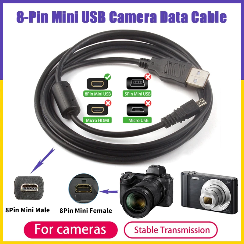 USB to 8 핀 미니 USB 카메라 데이터 케이블, 소니 니콘 쿨픽스 D750 D5300 D5200 UC-E6 UC-E16 UC-E17 UC E6 E16 E17 용, 빠른 배송