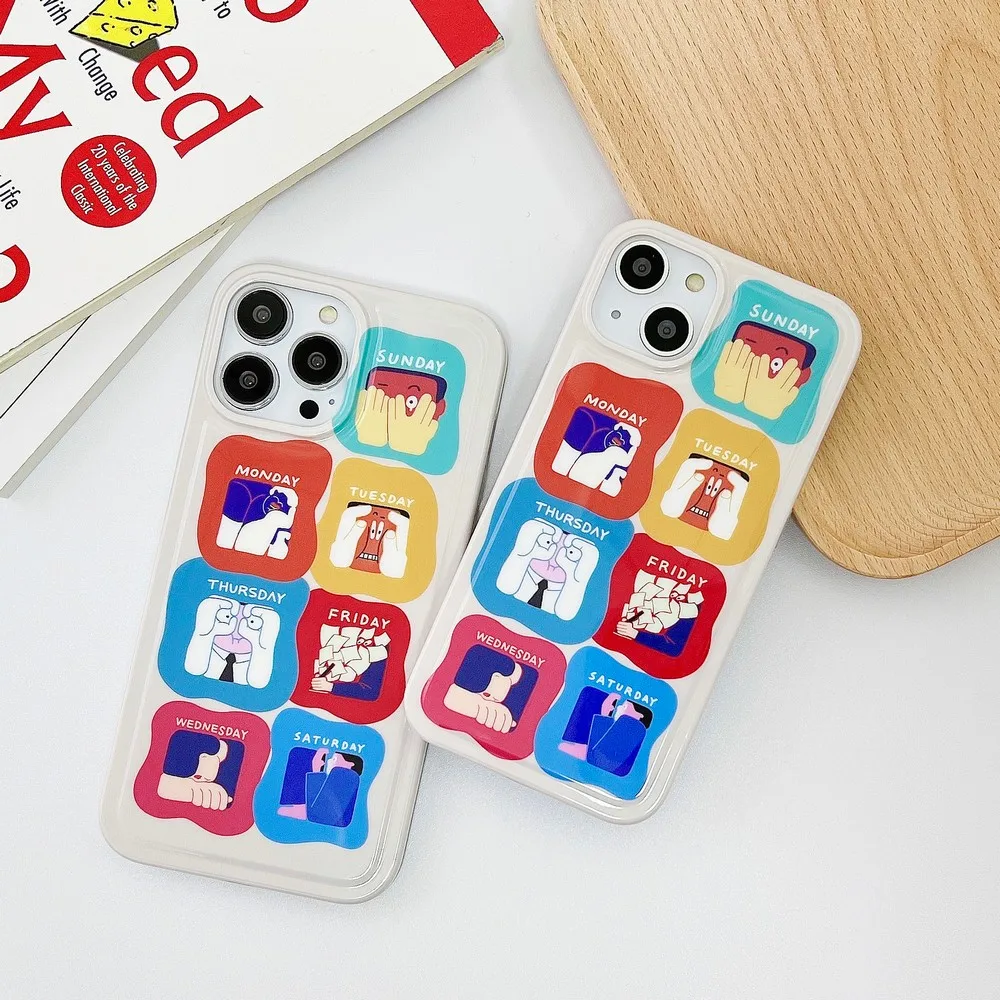 Cartoon New Weekly Diary Illustration Half Through White Edge Per Iphone Xr Xsmax 11 12 13Promax 14 14Pro 13 13Pro Phone Shell