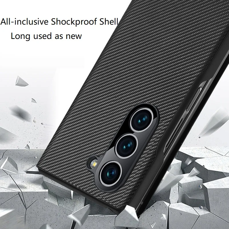 Vintage Stripe Carbon Fiber Phone Case for Samsung Z Fold 3 4 5 Case All-inclusive Shockproof Cover for Z Fold3 Fold4 Fold5 Case
