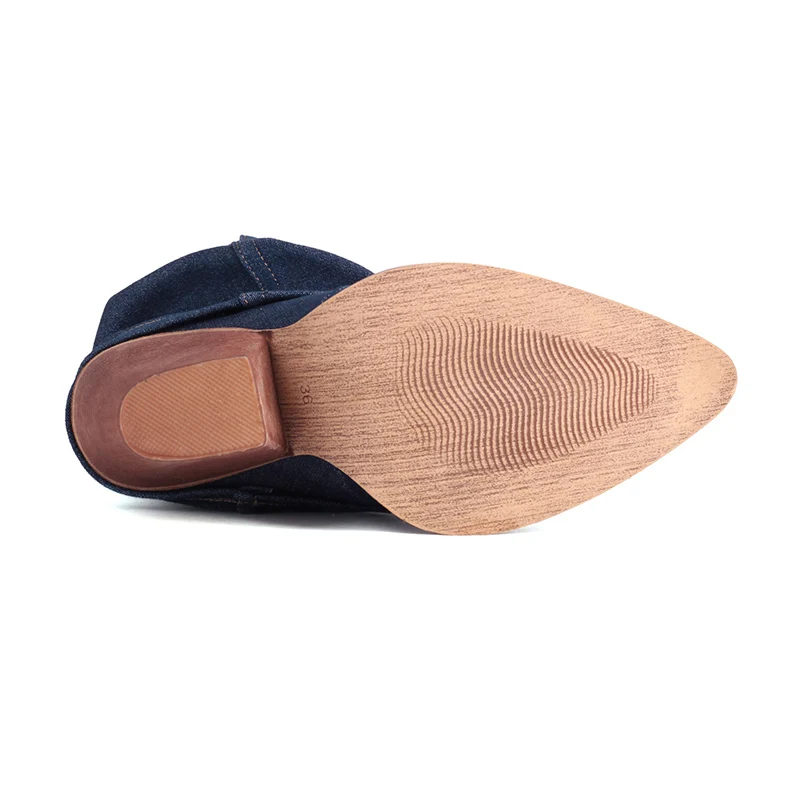 Kcenid Autumn Winter New Women Boots Slip On Knee High Boots Cone Heels Pleated Fashion High Heels Design Knight Shoes Blue