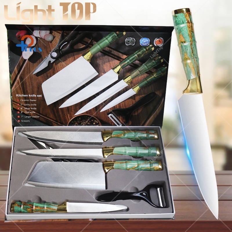 6Pcs Kitchen Knives Set Hammer Pattern Stainless Steel Slicing Chef Meat Cleaver Sharp Fruit Knife Kitchen Vegetable Scissors