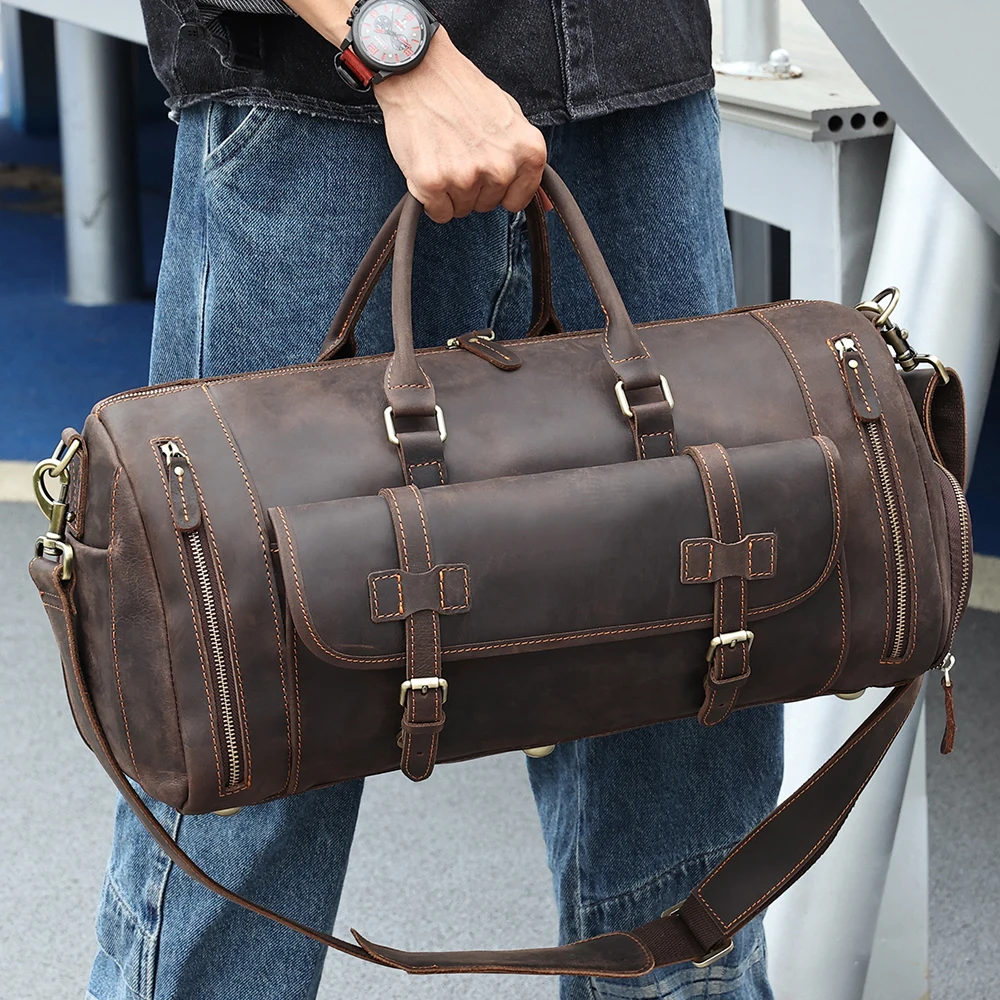 

Crazy Horse Retro Portable Men's Travel Bag Large Capacity Luggage Bag Leather male Shoulder Travel Bag Fitness Bag