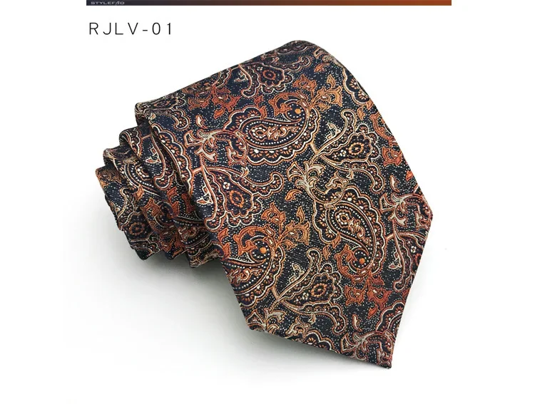 2022 Fashion Men's Tie 8cm Blue Necktie Green & Orange Silk Gravatas For Men Paisley Floral Fit Wedding Workplace Slim