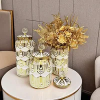 Ceramic Checkmate Jar Storage Jar Gold Stripe Storage Tank Flower Vase Airtight Tank Home Decoration Accessories 1