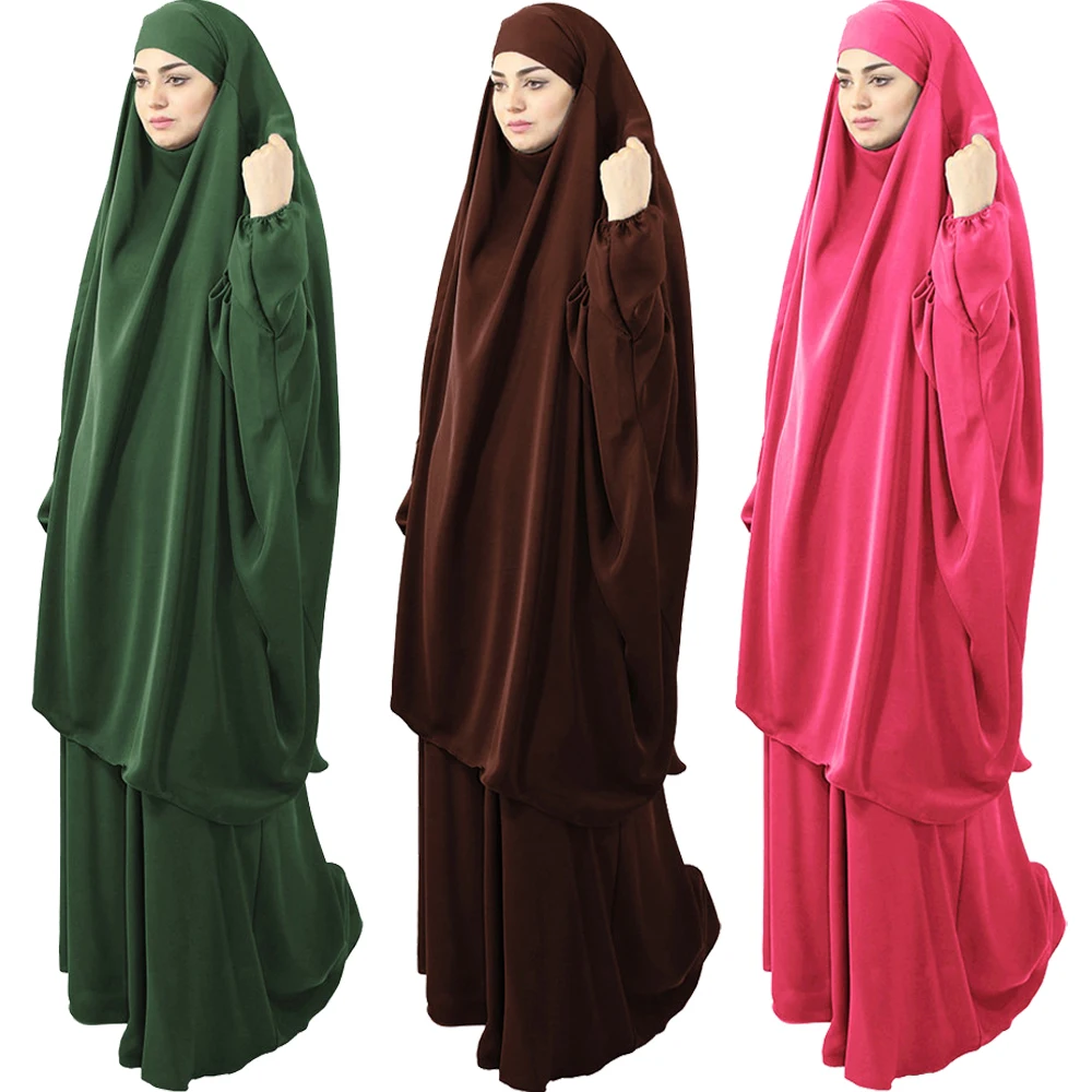 

2 Pieces Prayer Garment Muslim Women Hooded Khimar Abayas Set Islamic Overhead Niqab Abaya Hijab Dress Robe Kaftan Ramadan Gown