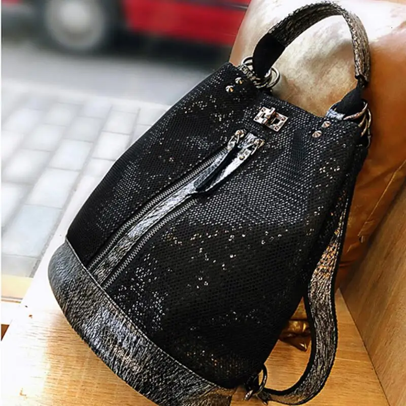 

New Fashion Sequins Leather Laptop Backpack Women Female Personality Lock Anti Theft Bagpack Travel Mochila Feminina Back Pack