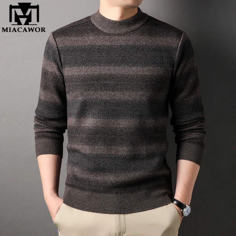

MIACAWOR New Brand High Quality Wool Sweater Men Vintage Winter Warm Pullovers O-Neck Slim Fit Fashion Knitted Jumper Y537