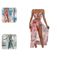 

Popular Women Swimwear Colorful Spaghetti Strap Three-piece Women Swimsuit Women Swimsuit Bikini Set 3Pcs/Set