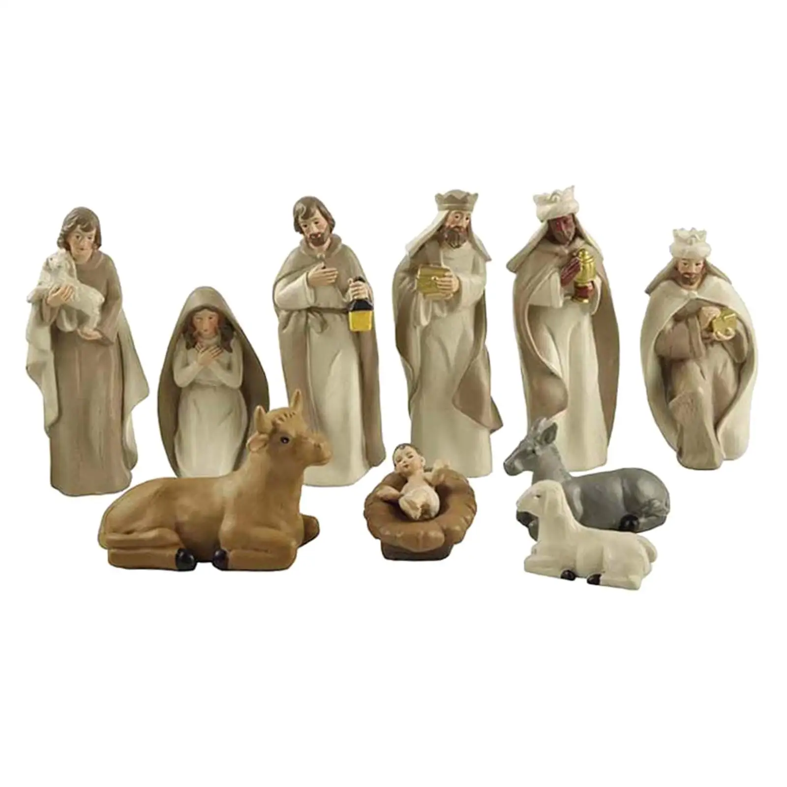 10Piece Christmas Nativity Set, Includes Holy Family, Three Kings,Ox,Sheep,Resin Statue Figurines Home Decor, Decorative Figures