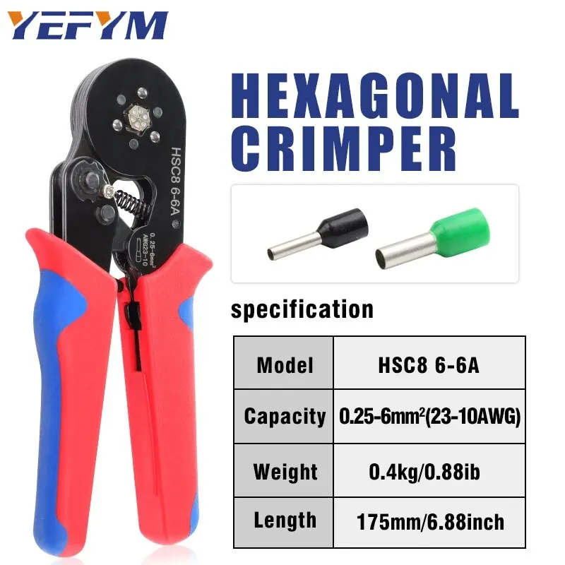 Ferrule Crimping Tools HSC8 6-6A Self-Adjusting Hexagonal Wire