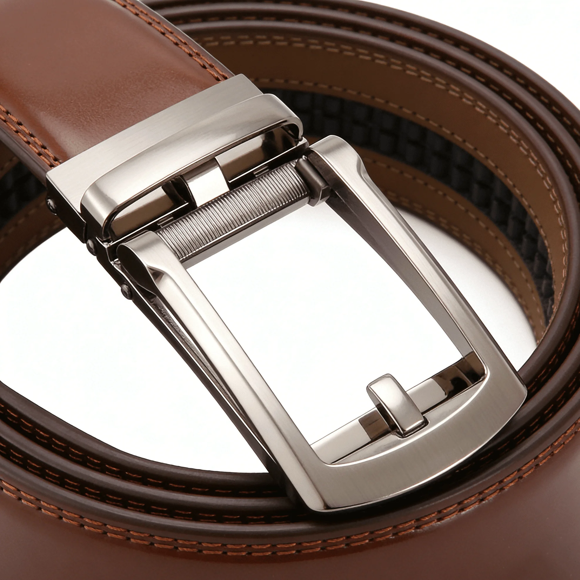 Luxuriöser Herren Echtledergürtel, Metall-Automatikschnalle, Designer Business Casual Hochwertiger Rindsledergürtel – Detail 4