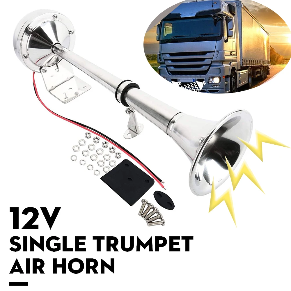 12V Car Air Horn Universal Single Trumpet Compressor Stainless Steel