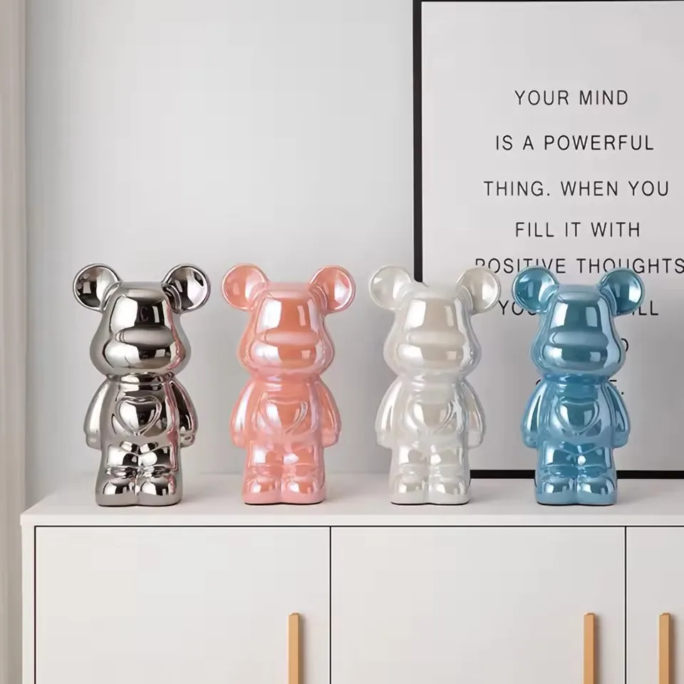 Keramische cartoon teddybeerfiguur, liefdesbeer ornament, kleine spaarpot voor de woonkamer, wijnkast, bureaudecoratie._voghion.com