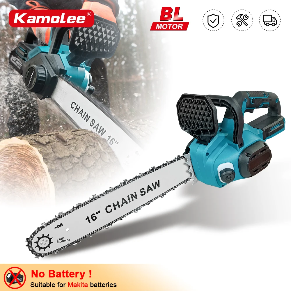 KAMOLEE Electric Chainsaw 16 Inch, 8000W Brushless Automatic Oiling Woodworking Power Tool Compatible Makita 18V Battery No Battery
