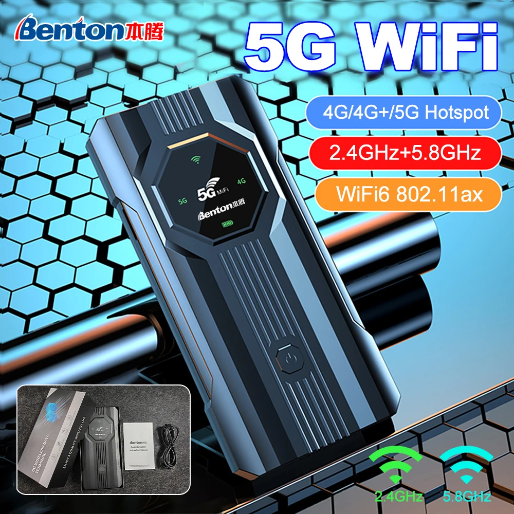 Benton Plug Play 5G MiFi Portable 5G SIM Router 7000mAh 2.4GHz 5.8