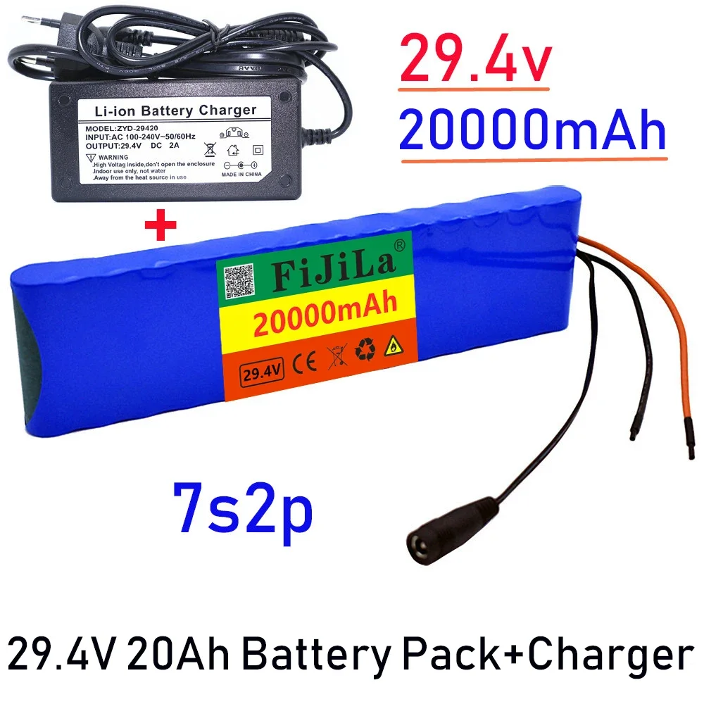 

Batterie Rechargeable li-ion 7S2P 18650 24V 20ah 29.4v 20000mAh pour vélo électrique, scooter et cyclomoteur, avec chargeur 2a