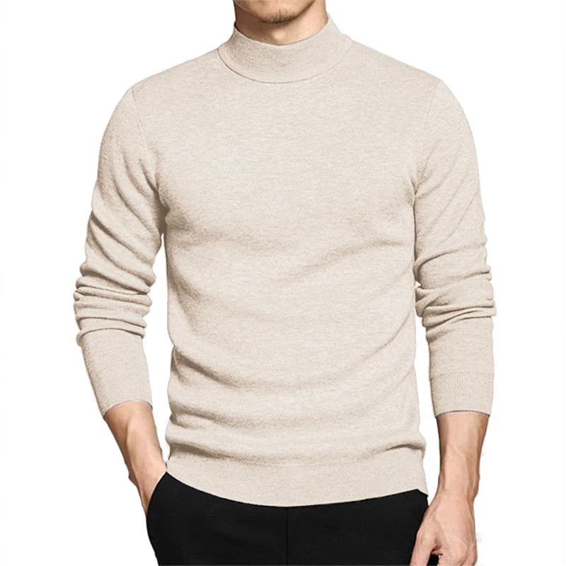 New Mens Long Sleeve Mock Neck Sweaters Casual Turtleneck Thermal Knitted Pullover Sweater Winter Outdoor Woolen Basic Knit Tops